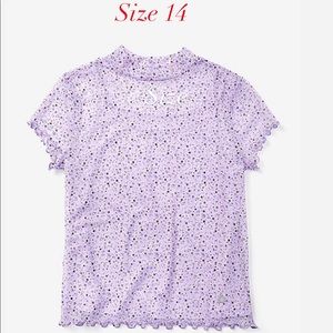 Pattern Mock Neck Mesh Layered Tee